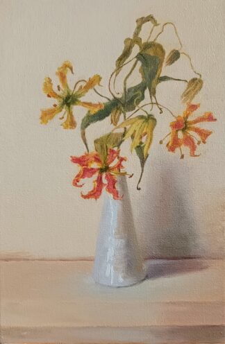 Exotic Flowers in a White Vase