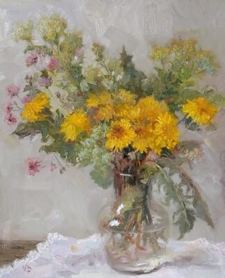Still Life with Dandelions in a Glass Vase